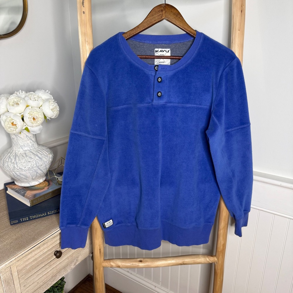 KAVU Mens Klear Above Blue Fleece Henley Pullover Sweatshirt XL